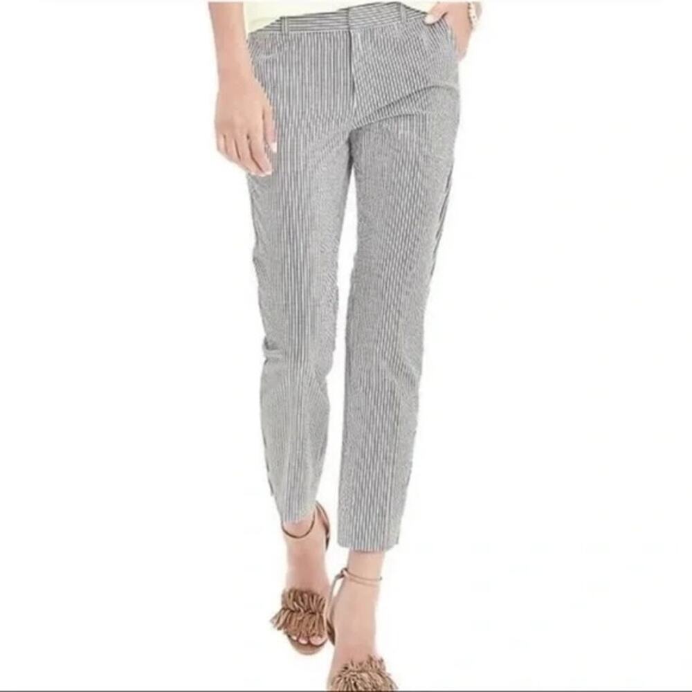 NWT Banana Republic Avery Straight Pants Striped Seersucker Gray White Size 12P